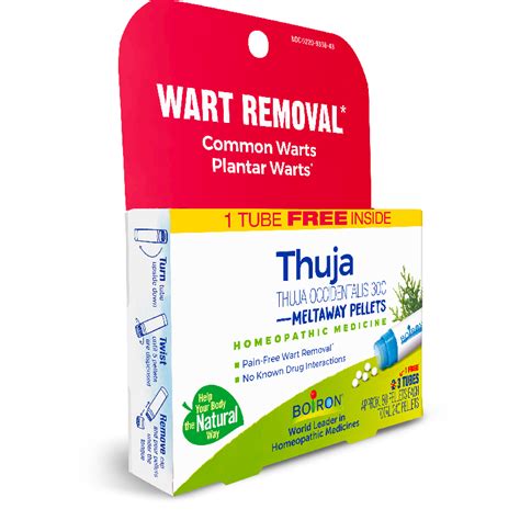 161 Current item Boiron, Thuja Occidentalis 30C, Wart Removal, 3 Tubes, Approx 80 Pellets Per Tube 17. . Thuja occidentalis for warts